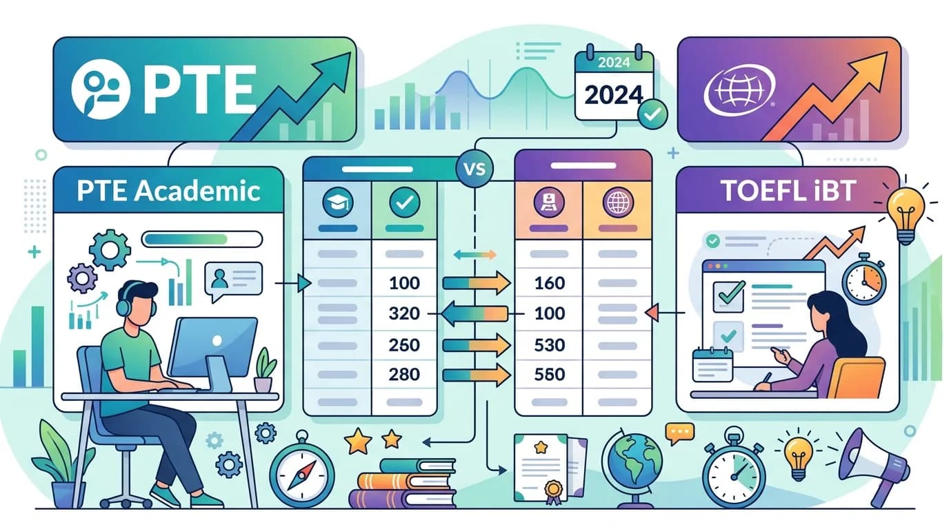 PTE tương đương TOEFL iBT bao nhiêu điểm theo bảng quy đổi chuẩn 2024?